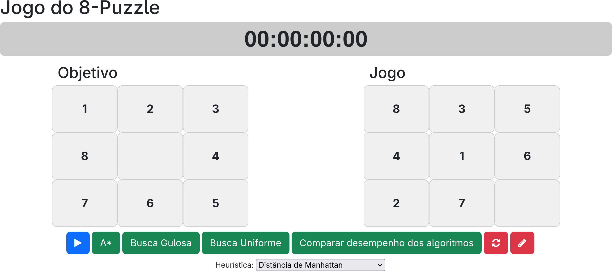 Captura de tela do Jogo do 8-Puzzle de Inteligência Artificial