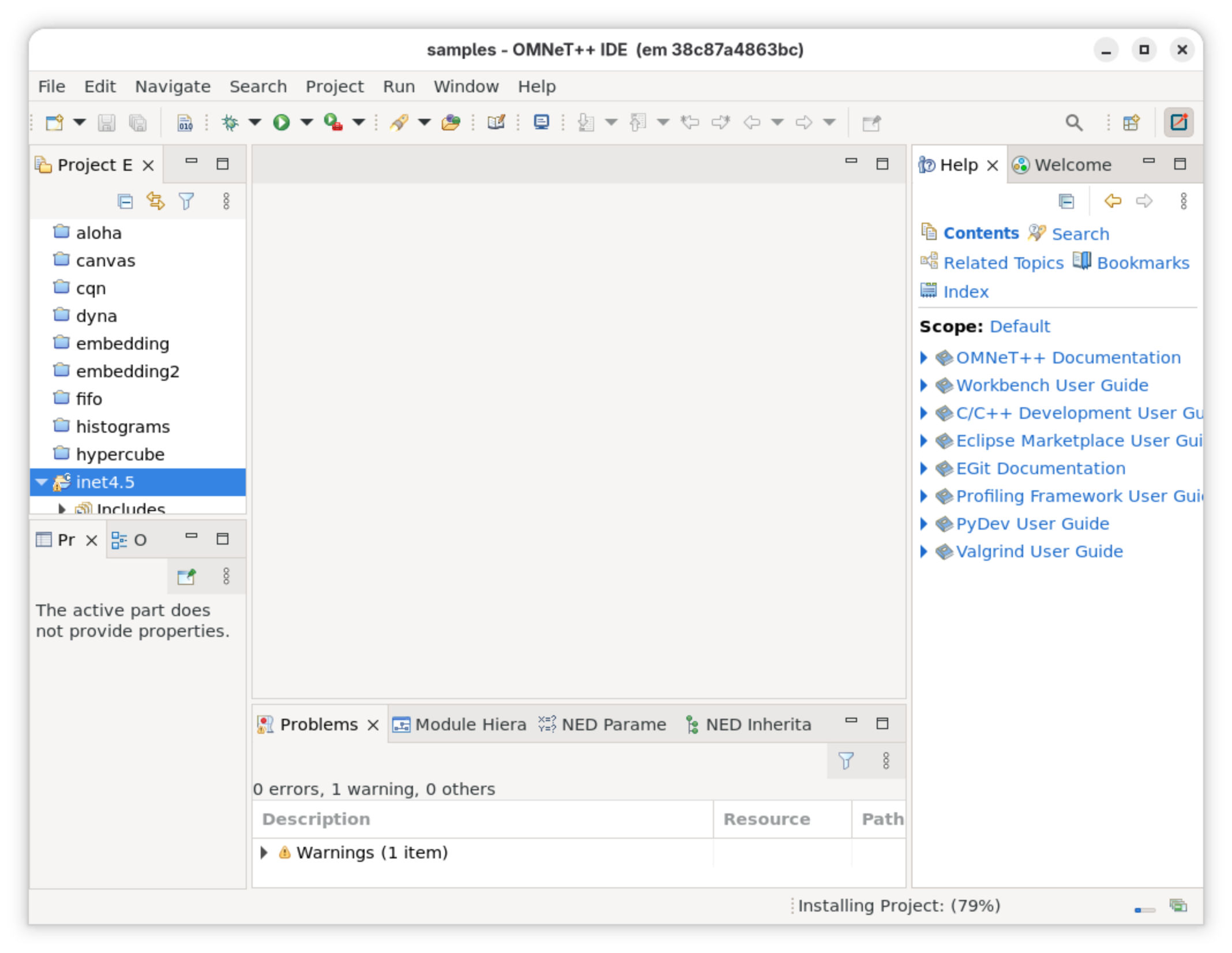 Captura de tela do IDE OMNeT++