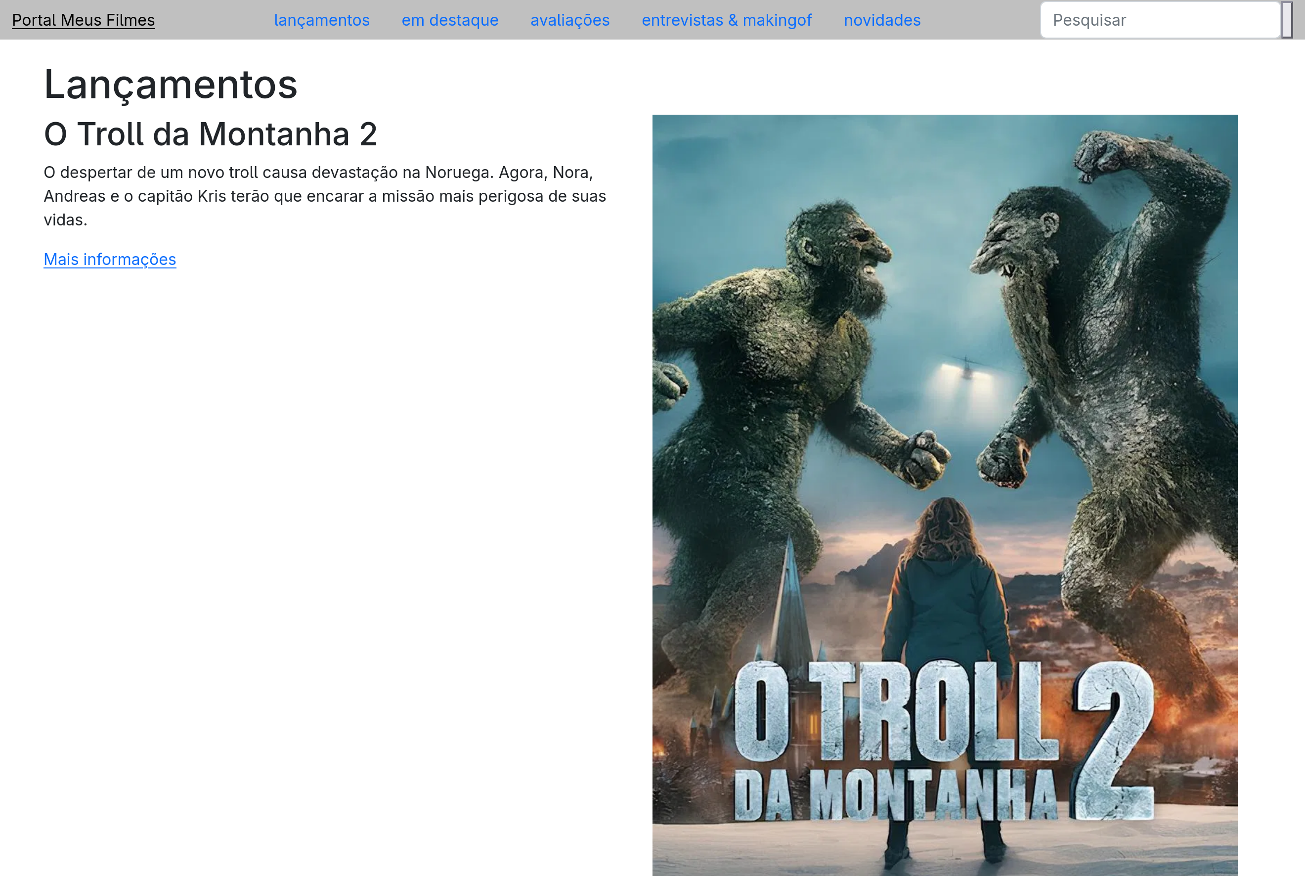 Captura de tela do Portal de Filmes